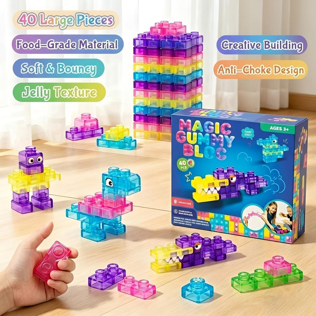 Magic Gummy Bloc Soft Sensory Building Blocks Set 40 Pcs