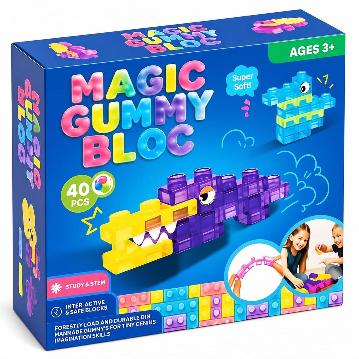 Magic Gummy Bloc Soft Sensory Building Blocks Set 40 Pcs