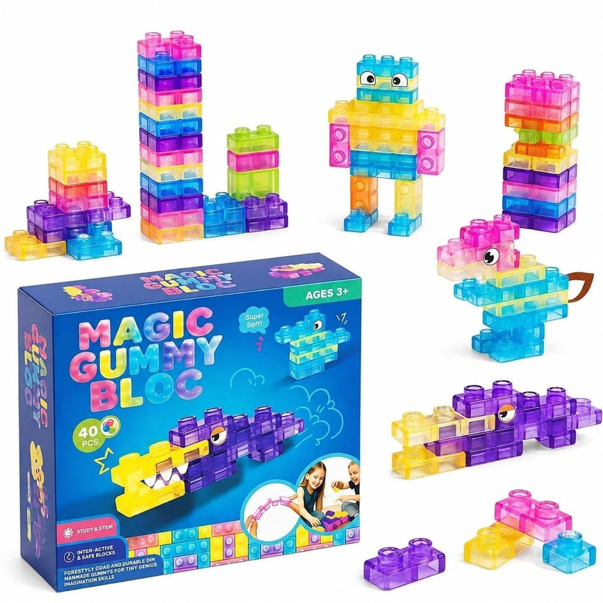 Magic Gummy Bloc Soft Sensory Building Blocks Set 40 Pcs