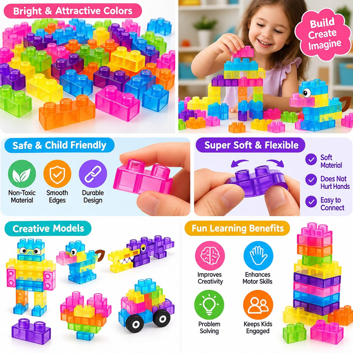 Magic Gummy Bloc Soft Sensory Building Blocks Set 40 Pcs