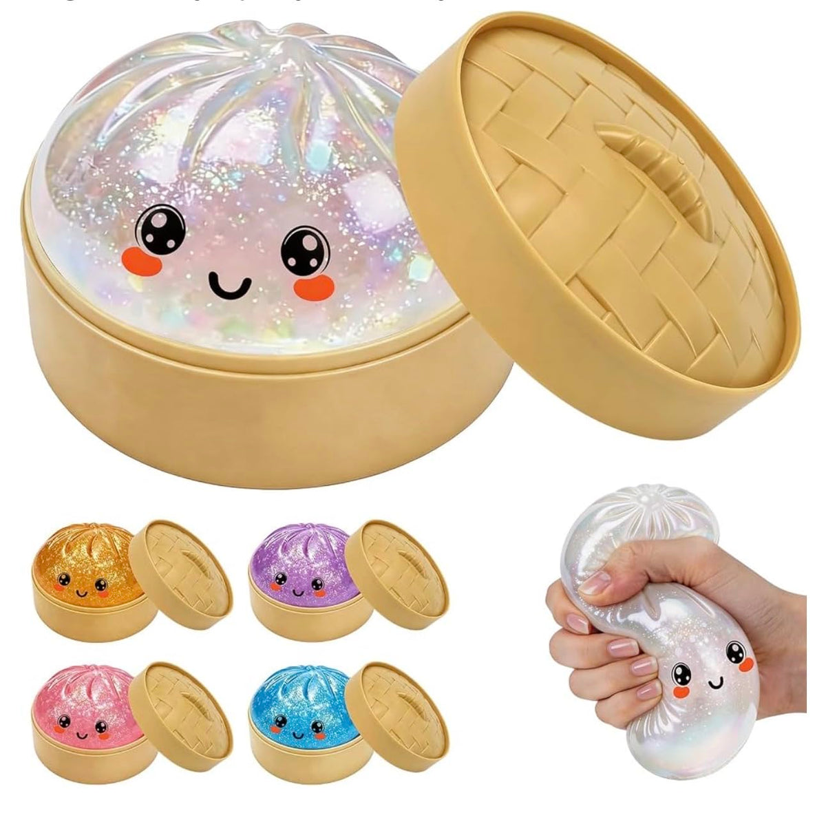 Squishy Dumpling Stress Relief Toy with Steamer Box